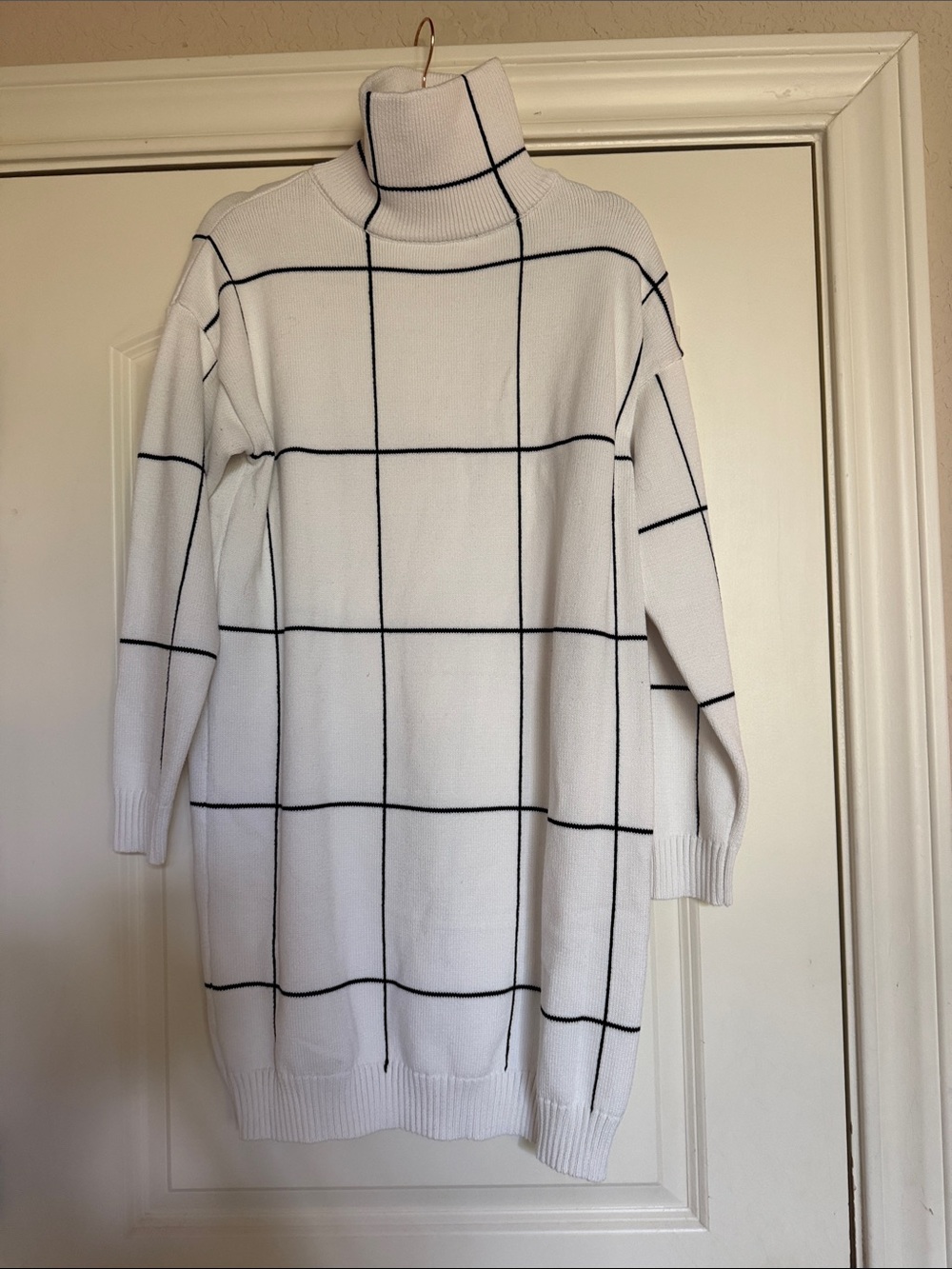 Chicwish White Windowpane Turtleneck Sweater Dress